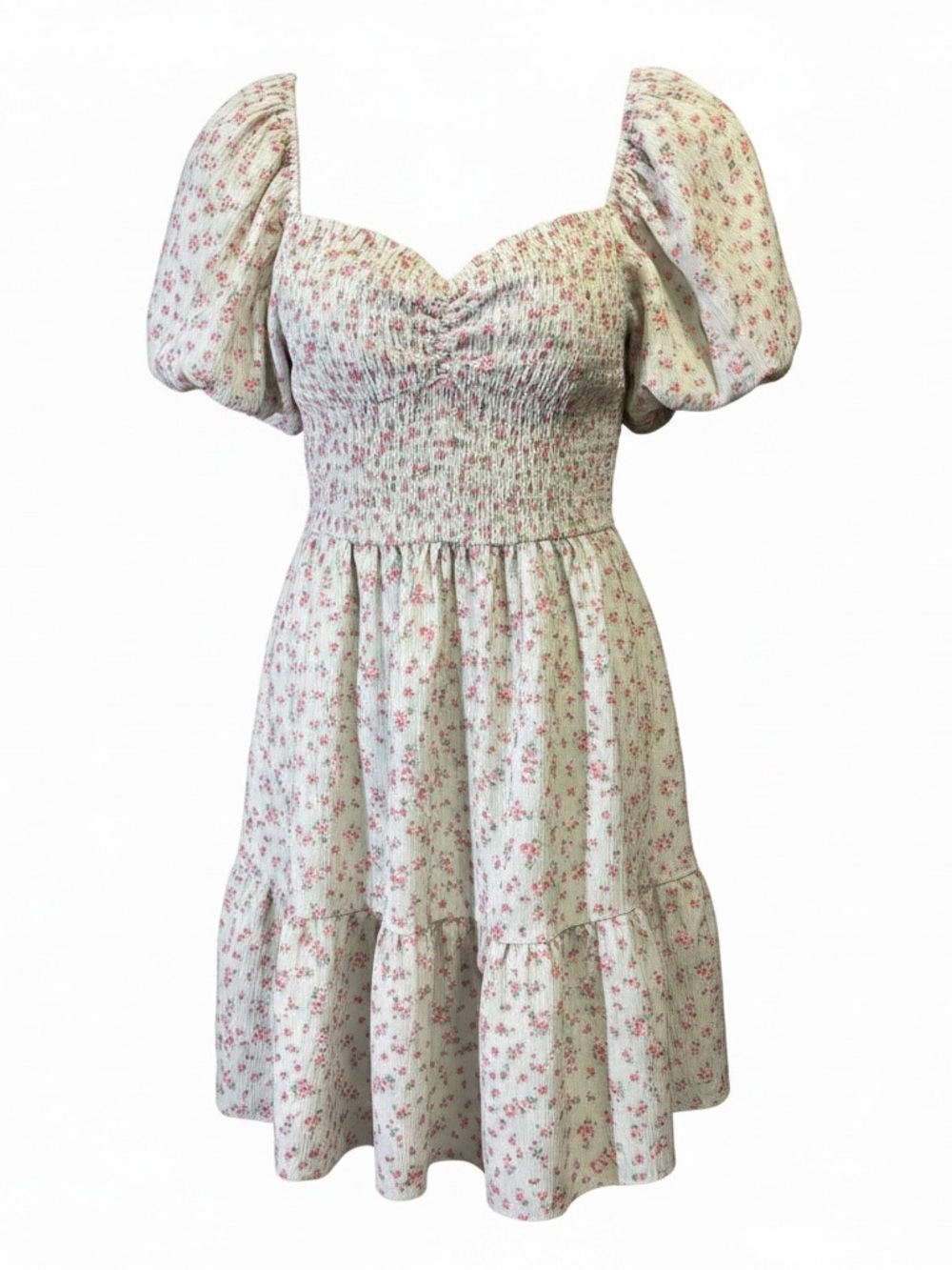 Altar'd State Floral Smocked Puff Sleeve Tiered Mini Dress